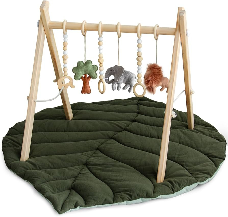 Razee Wooden Baby Play Gym Activity Mat, Leaf Shaped Play Mat Baby Gym with 6 Hanging Sensory Toy... | Amazon (US)