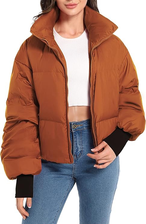 Oroaly Womens Winter Oversized Short Down Jacket Crop Zip Puffer Coat | Amazon (US)