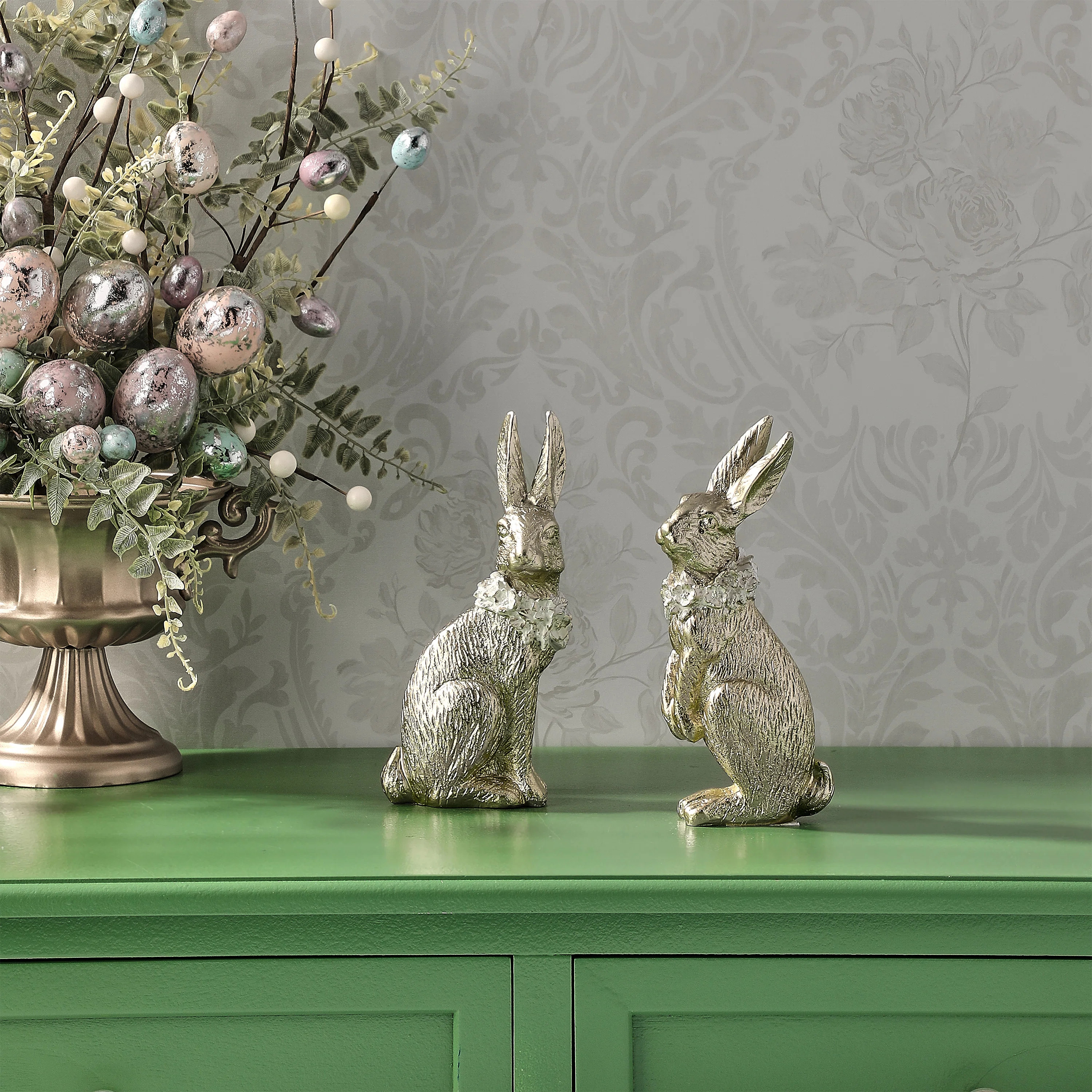 7.5" Resin Bunny With Floral Collar  (Set of 2) | Wayfair North America