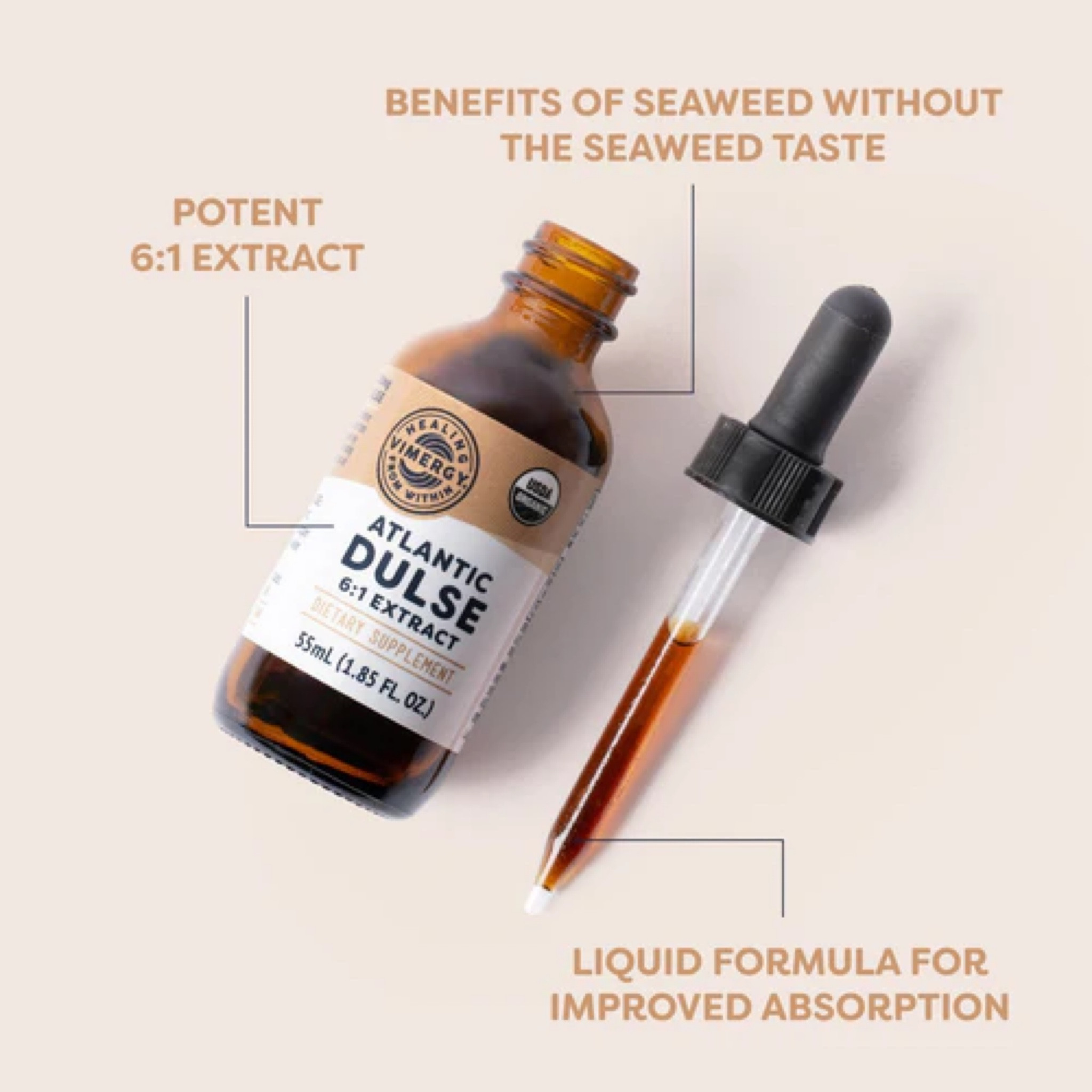 Vimergy USDA Organic Atlantic Dulse Extract, 55 Servings – Raw Liquid Seaweed Dulse Supplement Drops - Alcohol-Free, Vegan & Paleo Friendly (55 ml) #medicalmedium 