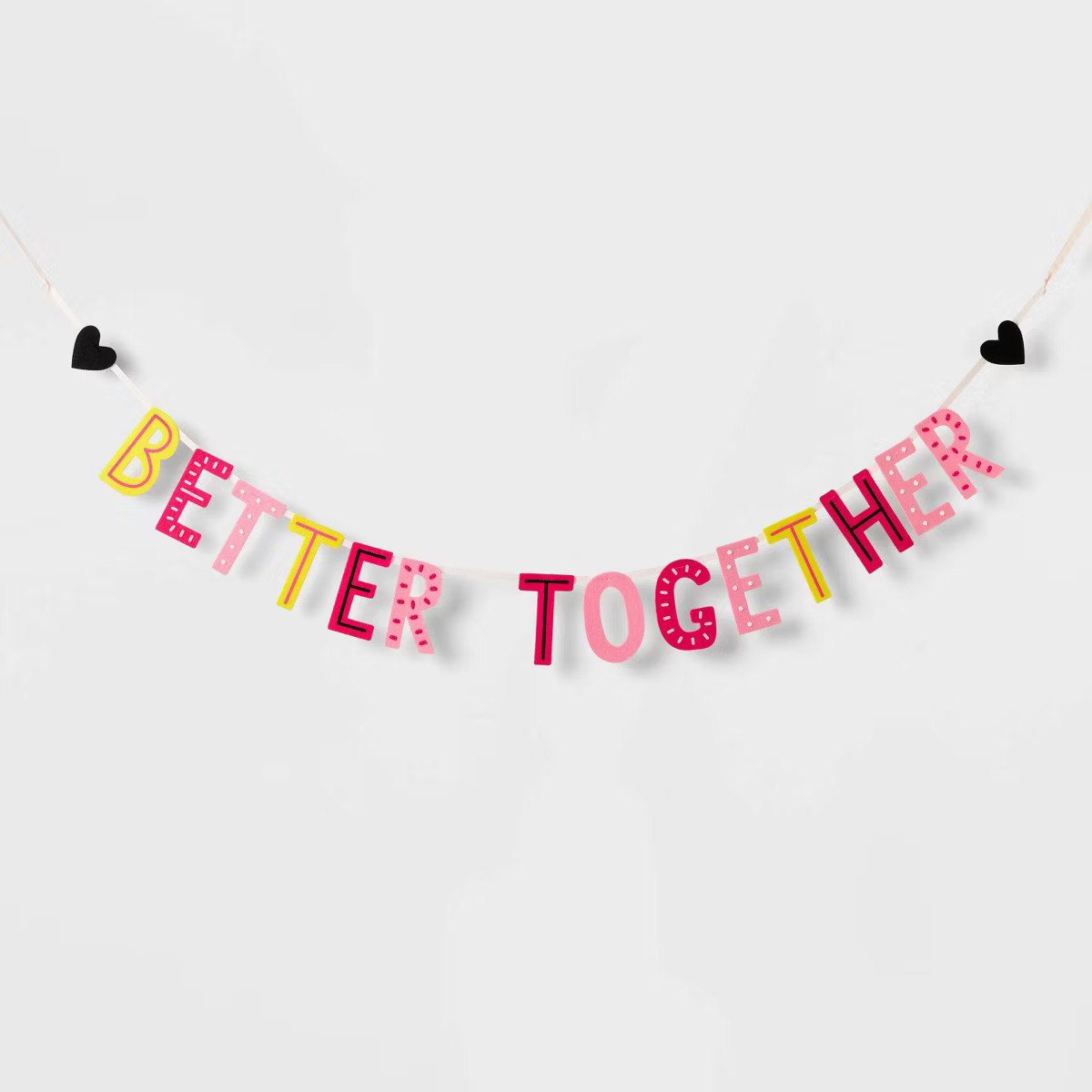 72" Valentine's Felt Garland Better Together Pink/Yellow/Black - Spritz™ | Target