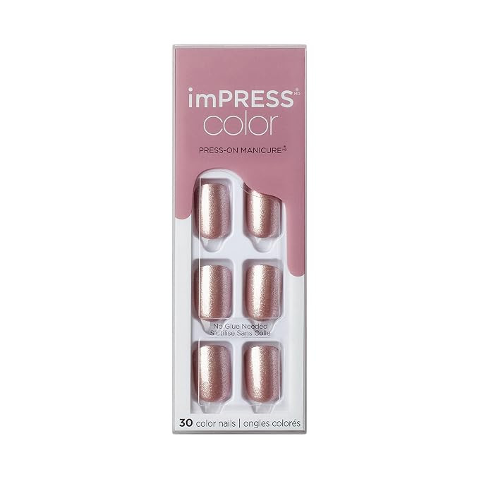 KISS imPRESS No Glue Mani Press On Nails, Color, 'Champagne Pink', Pink, Short Size, Squoval Shap... | Amazon (US)