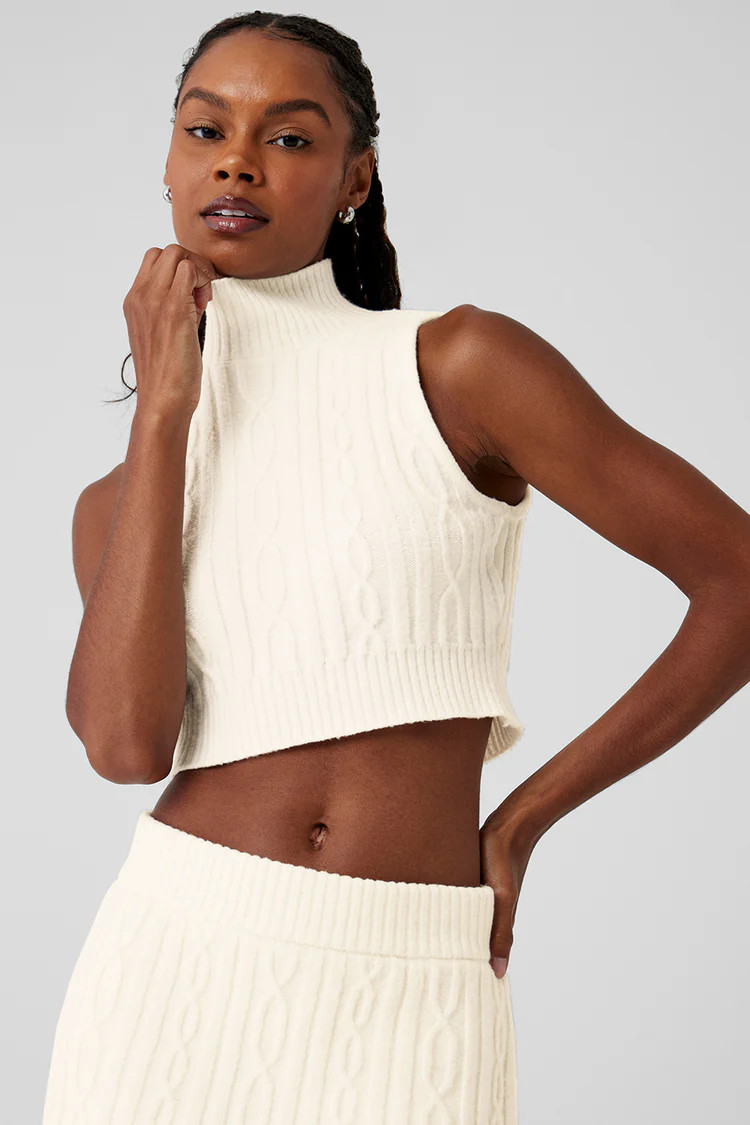 Cable Knit Winter Bliss Mock Neck Tank - Ivory | Alo Yoga (US)