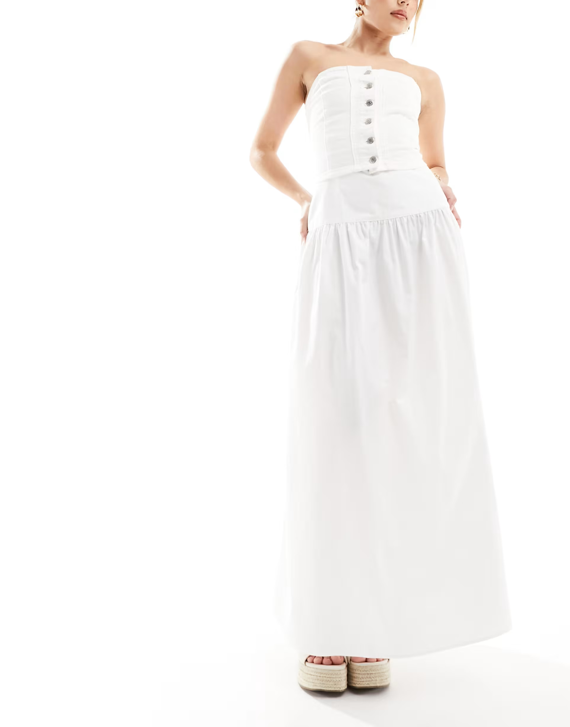 ASOS DESIGN dropped waist cotton poplin maxi skirt in white | ASOS (Global)