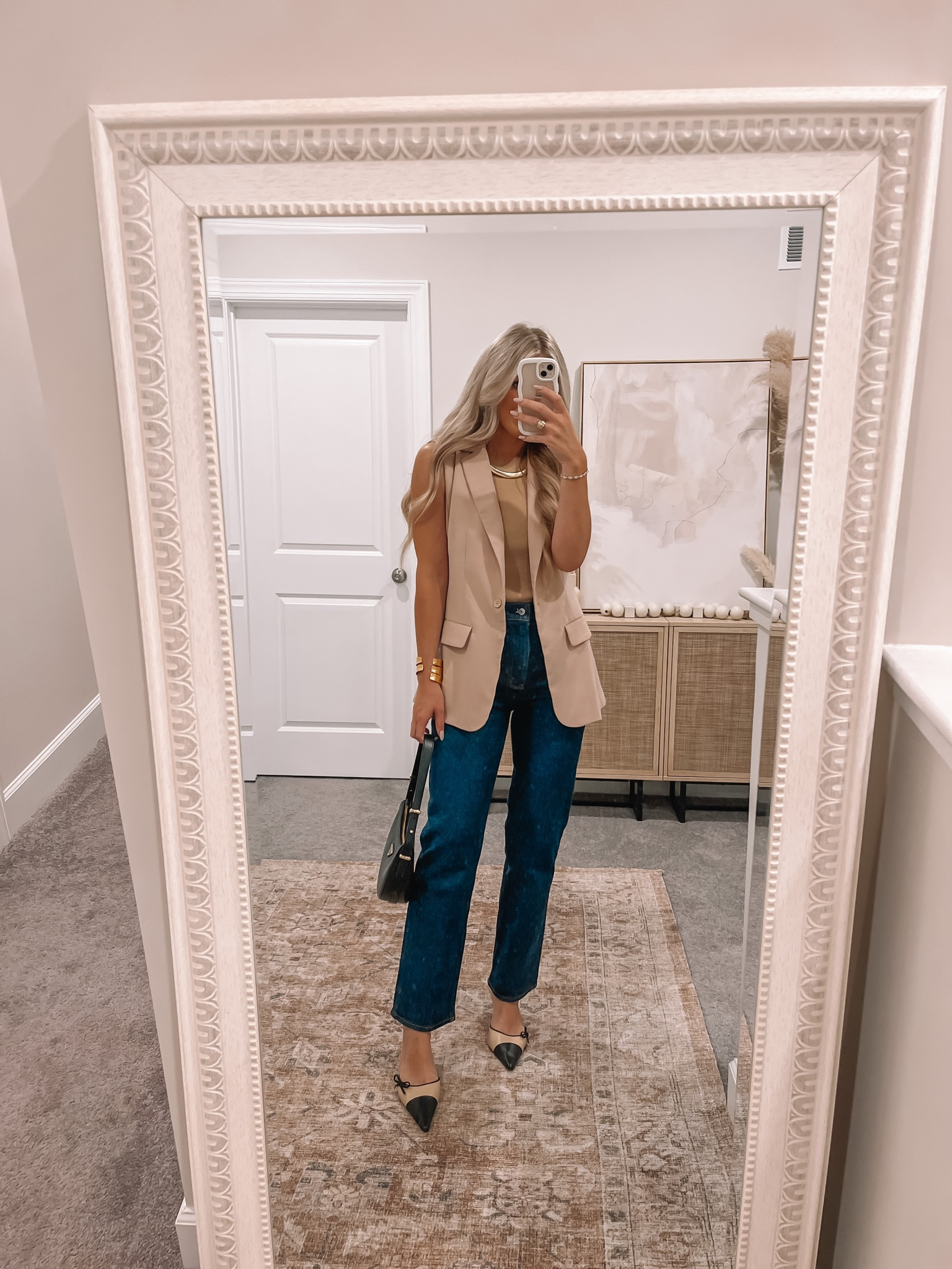 Casual work outfit of the day! I love every single piece from this outfit because each item can be worn with so many looks! This was my first time wearing these jeans and loved the fit of them. They didn’t stretch out all day and felt great. Wearing size 27 short. 

#LTKstyletip #LTKfindsunder100 #LTKshoecrush