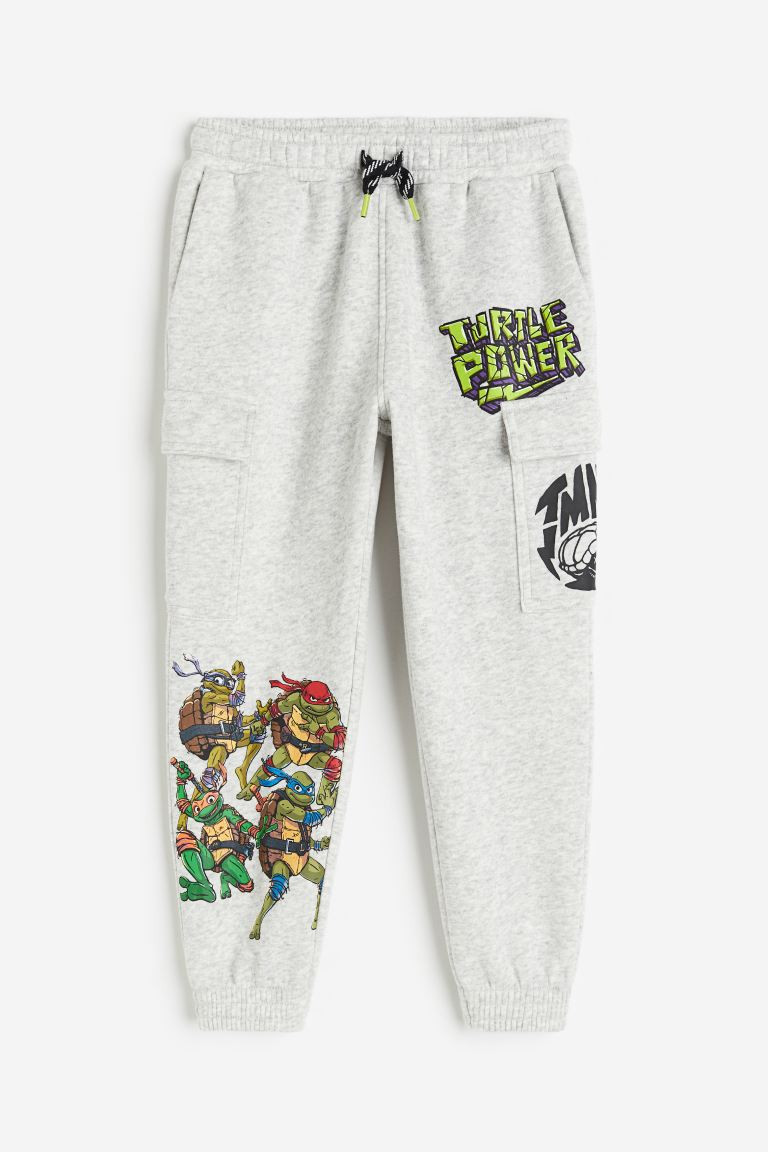 Printed Cargo Joggers - Light gray melange/TMNT - Kids | H&M US | H&M (US + CA)