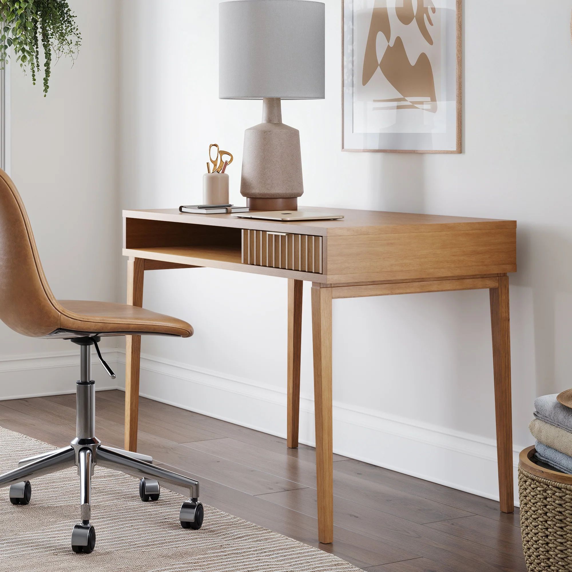 Boho Wood Fluted Desk with Drawer | Nathan James