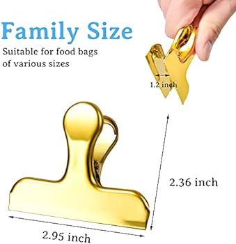 10 Pack Gold Chip Clips, Stainless Steel 3 Inch Heavy Duty Large Bag Clips for Coffee Snack Bread... | Amazon (US)