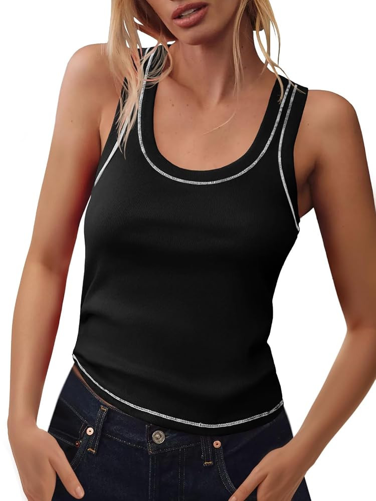 Tankaneo Womens Summer Ribbed Tank Top Casual Ringer Scoop Neck Sleeveless Knit Fitted Tops Going... | Amazon (US)