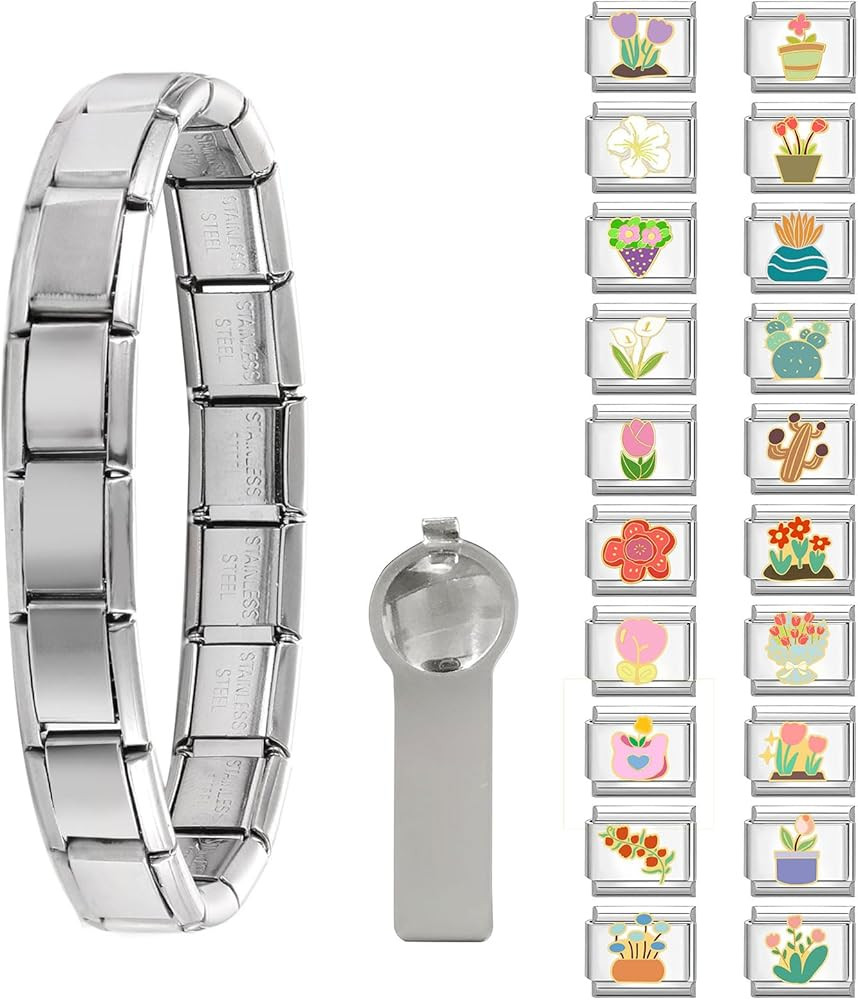 papasgix Italian Charm Bracelet Gold Silver Set with Starter Brascelet, Assorted Charms and Openi... | Amazon (US)