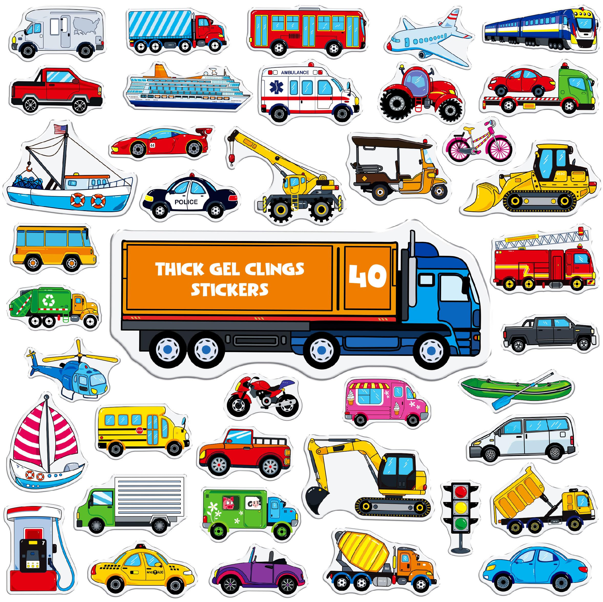 40PCS Vehicle Jelly Stickers, Transportation Tools Thick Window Door Clings Removable Reusable Ge... | Amazon (US)