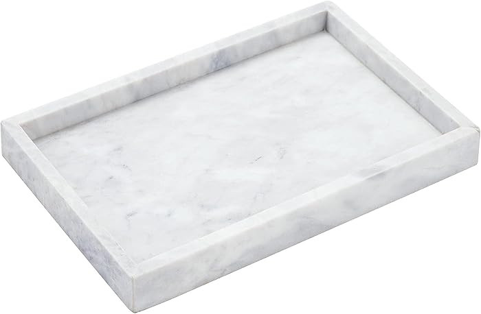 Natural White Marble Tray for Bathroom | Kitchen | Vanity | Desktop, Stone Organizer for Coffee T... | Amazon (US)