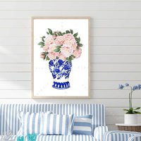 Chinoiserie Wall Art, Ginger Jar Wall Art, Blue & White Print, Print Peony Peonies Art | Etsy (US)