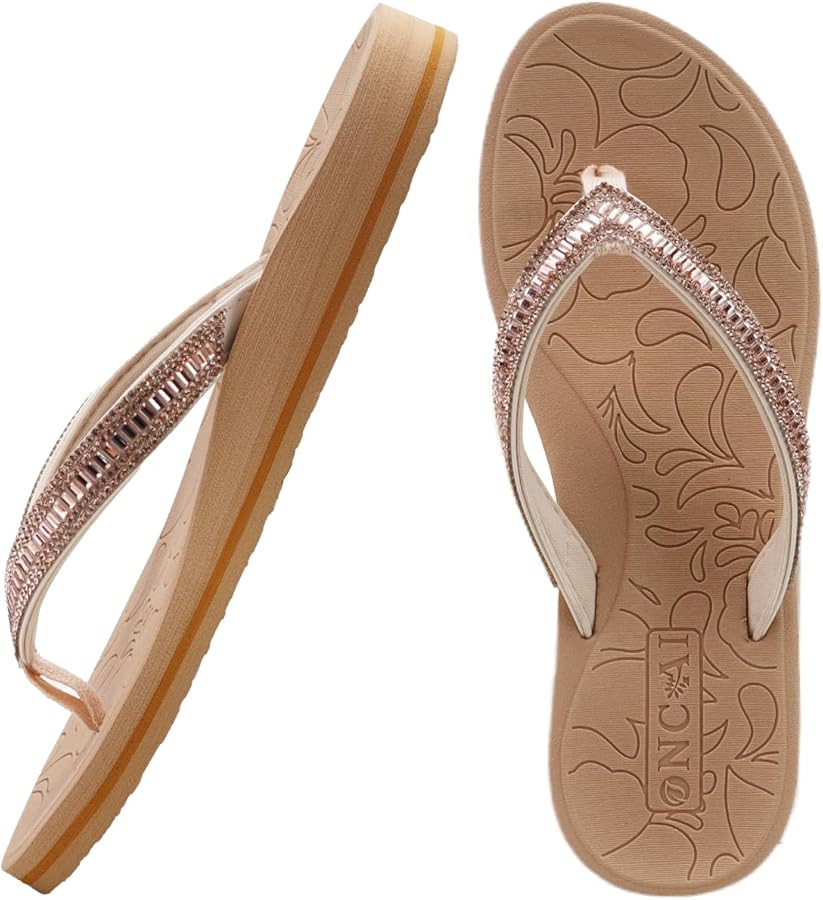 ONCAI Damen Zehentrenner Flip Flops mit Glitter Indoor/Outdoor Sommer Schwimmbad Strand Komfort S... | Amazon (DE)