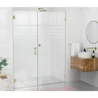 Glass Warehouse Illume 57.75 in. W x 78 in. H Wall Hinged Frameless Shower Door in Satin Brass Fi... | The Home Depot