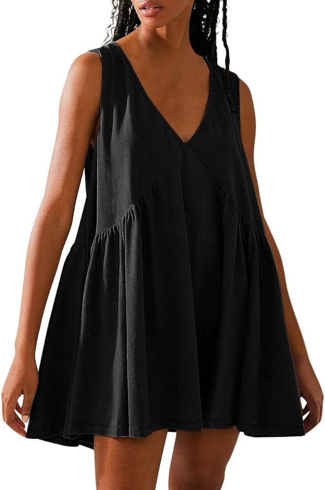 Free Summer Dresses for Women 2024 Sleeveless People Doop Mini Dress Casual Loose V Neck Beach Su... | Amazon (US)
