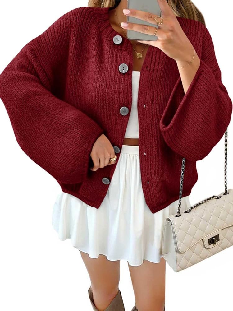 Saodimallsu Women 2025 Oversized Button Down Cardigan Chunky Knit Long Sleeve Sweater | Amazon (US)