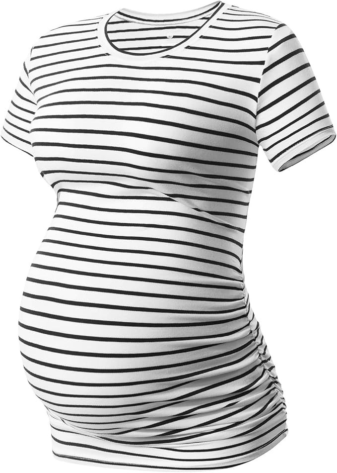 LAPASA Womens Maternity Shirts Tops Short Sleeve 1 or 3 Pack Side Ruched Modal Cotton Pregnancy Tshi | Amazon (US)
