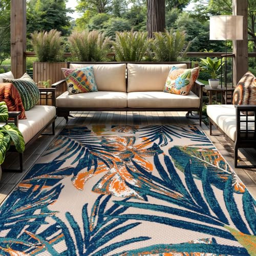 Rugshop Tropical Floral Leaves Indoor/Outdoor Area Rug Durable Polypropylene, Non-Shedding, Easy to Clean, Perfect for Patio, Backyard, Deck and Outdoor Lounge, High Traffic Areas, 5' x 7' | Amazon (US)