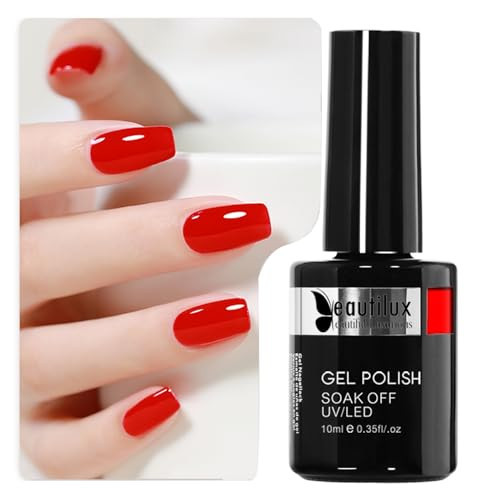 beautilux Red Gel Nail Polish, 1Pcs Bright Red Color Gel Polish Soak Off Nail Art Gel Manicure Salon at Home for Women (10ML) | Amazon (US)