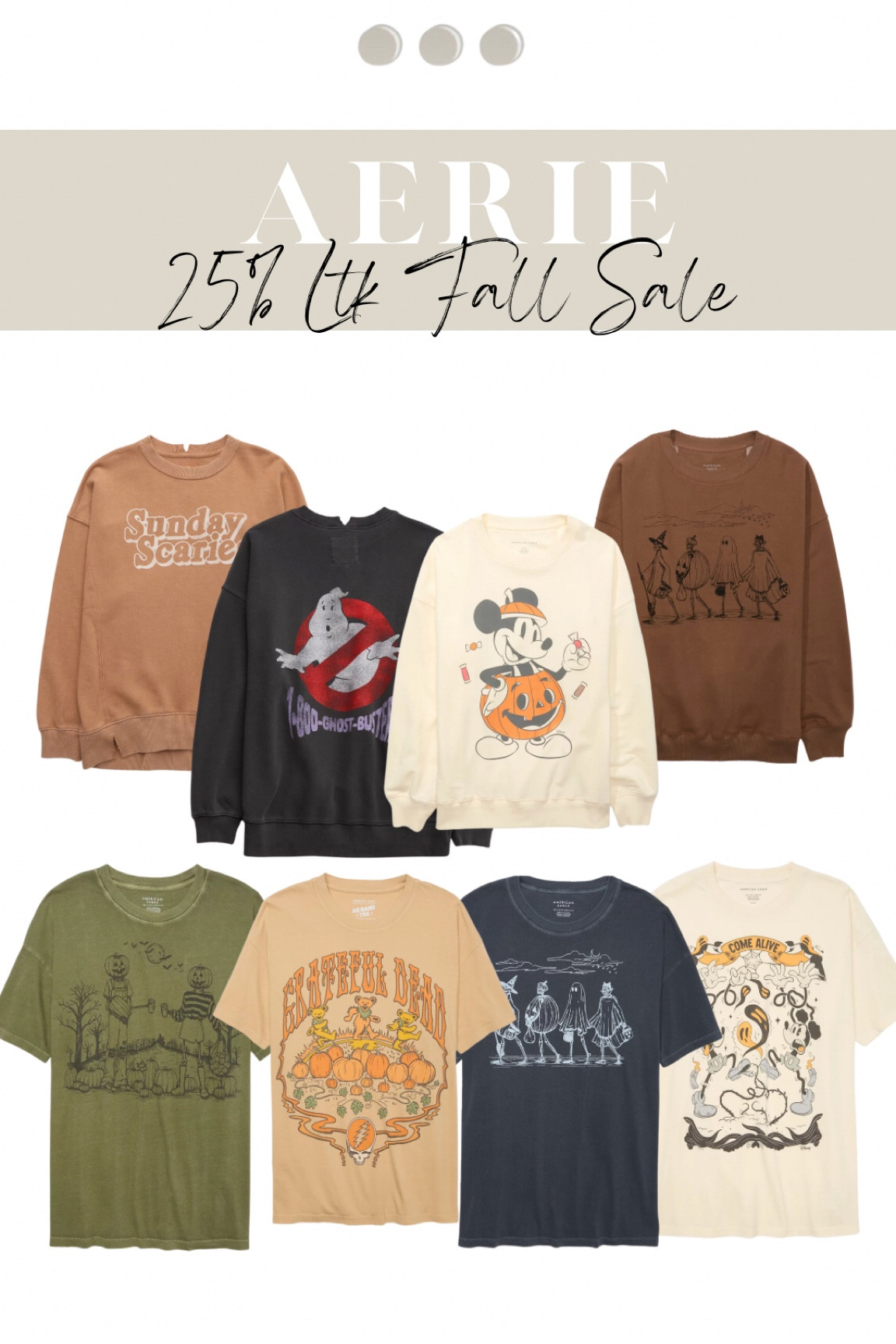 Aerie—25% LTK FALL SALE!🍂 

#aerie #aeriesale #aerietees #aeriesweatshirts #aeriestyle #aeriefinds #aeriehalloween #halloweentees #halloweensweatshirts #halloweenoutfits #seasonaltees #seasonalsweatshirts #sweatshirts #tees #ltkfallsale #fallsale #fallstyle #falloutfits #falltees #fallsweatshirts #momstyle #outfits #outfitideas #styleideas #salefinds #weekendstyle #everydaystyle #teesunder30 #sweatshirtsunder30 #pumpkinpatch #disneysweatshirts 

#LTKSeasonal #LTKHalloween #LTKSale