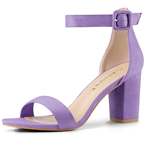 Allegra K Women's High Chunky Heel Ankle Strap Purple Heels Sandals 9 M US | Amazon (US)
