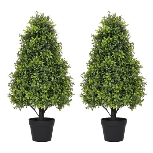 Azoco 30" Artificial Boxwood Faux Plants Outdoor, UV Resistant Topiary Trees Realistic Cone-Shaped Fake Bushes and Shrubs Potted Fakeplants Set of 2 for Front Porch Patio Outside Planter Decor | Amazon (US)