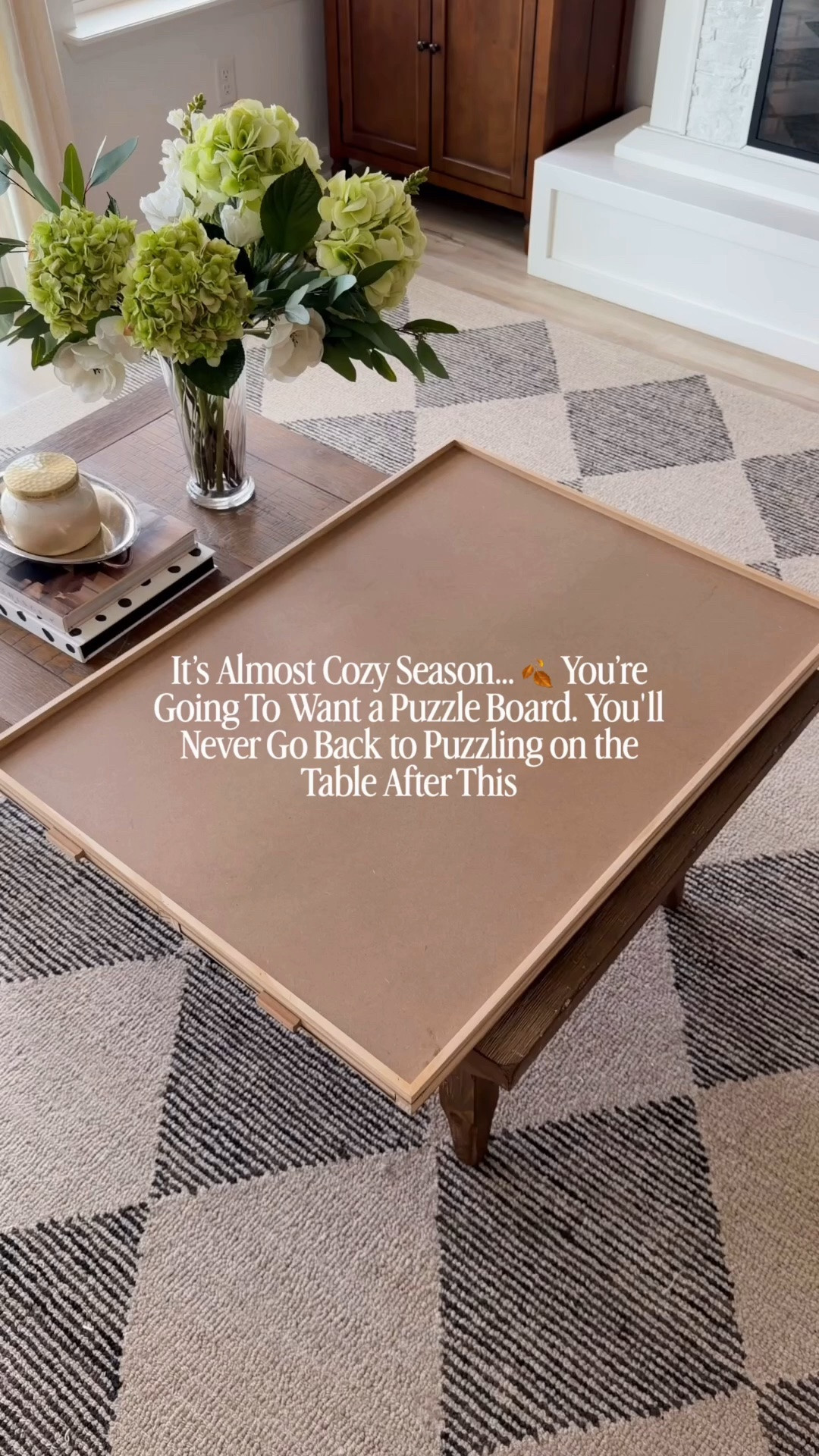 Puzzle board 🍂🤎 we absolutely love this board it swivels it has drawers and so easy to pull out or tuck away when we need to.