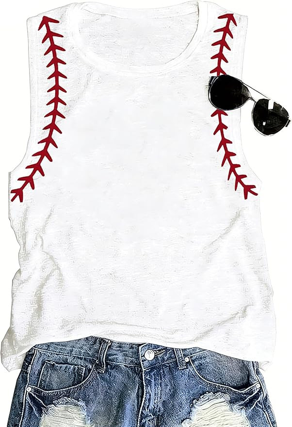 Buynaw Women Baseball Tanks Shirts Summer Casual O-Neck Sleeveless T-Shirts Trendy Baseball Mama ... | Amazon (US)