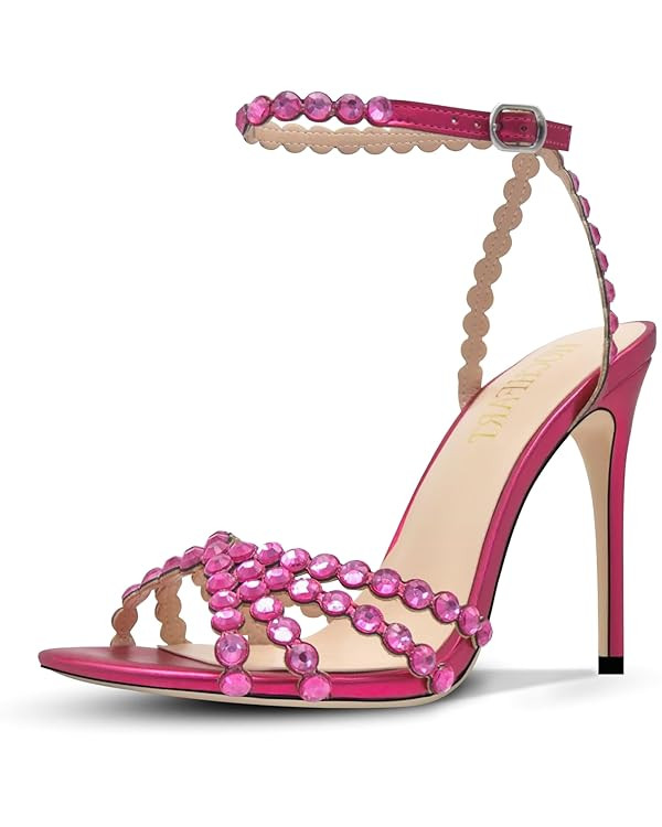 Rhinestones High Heels Stilletos Heels for Women Strappy Buckle heels Square Toe Sexy Dressy Pump... | Amazon (US)