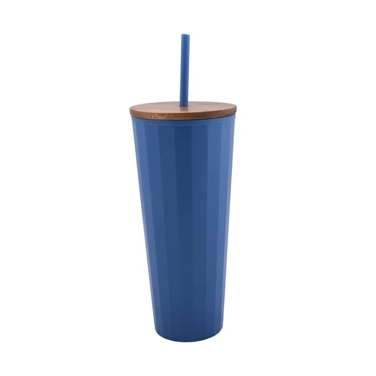 Mainstays 30-Ounce Eco-Friendly Plastic Textured Tumbler with Wood Lid, Blue | Walmart (US)