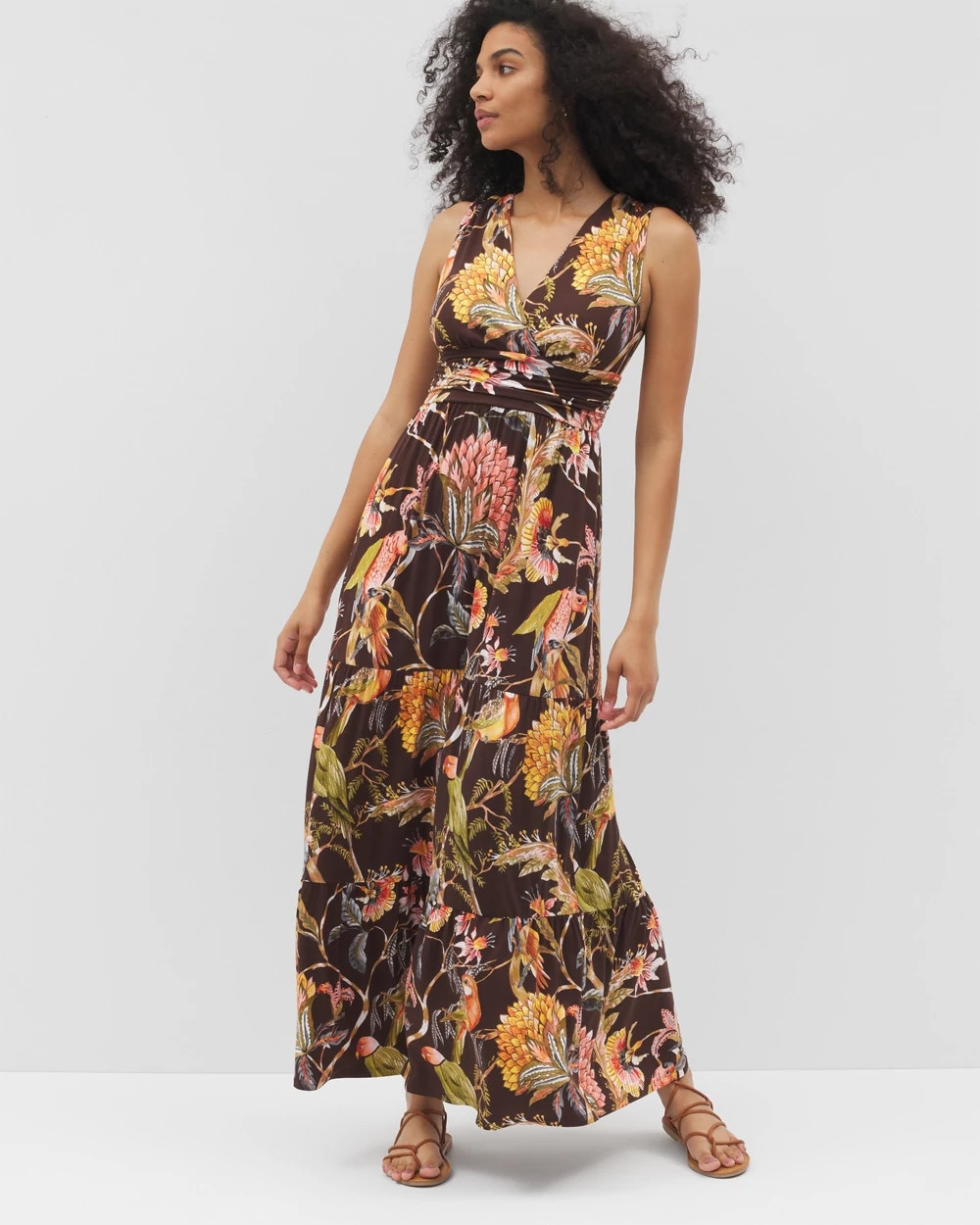 Women's Soft Jersey Goddess Tiered Maxi Dress in Brown size Medium | Soma, Summer Dresses | SOMA