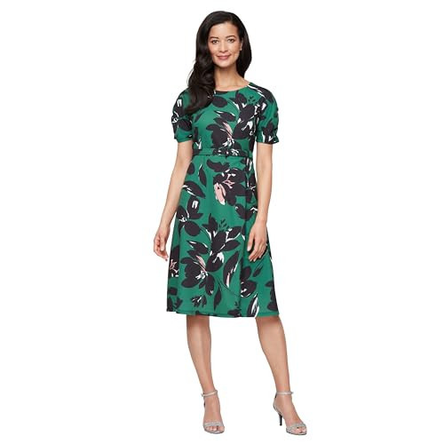 S.L. Fashions Women's Midi Printed Casual Spring/Summer, Wedding Guest Dress, with Surplice Neckline and Flutter Sleeves, Green Multi | Amazon (US)