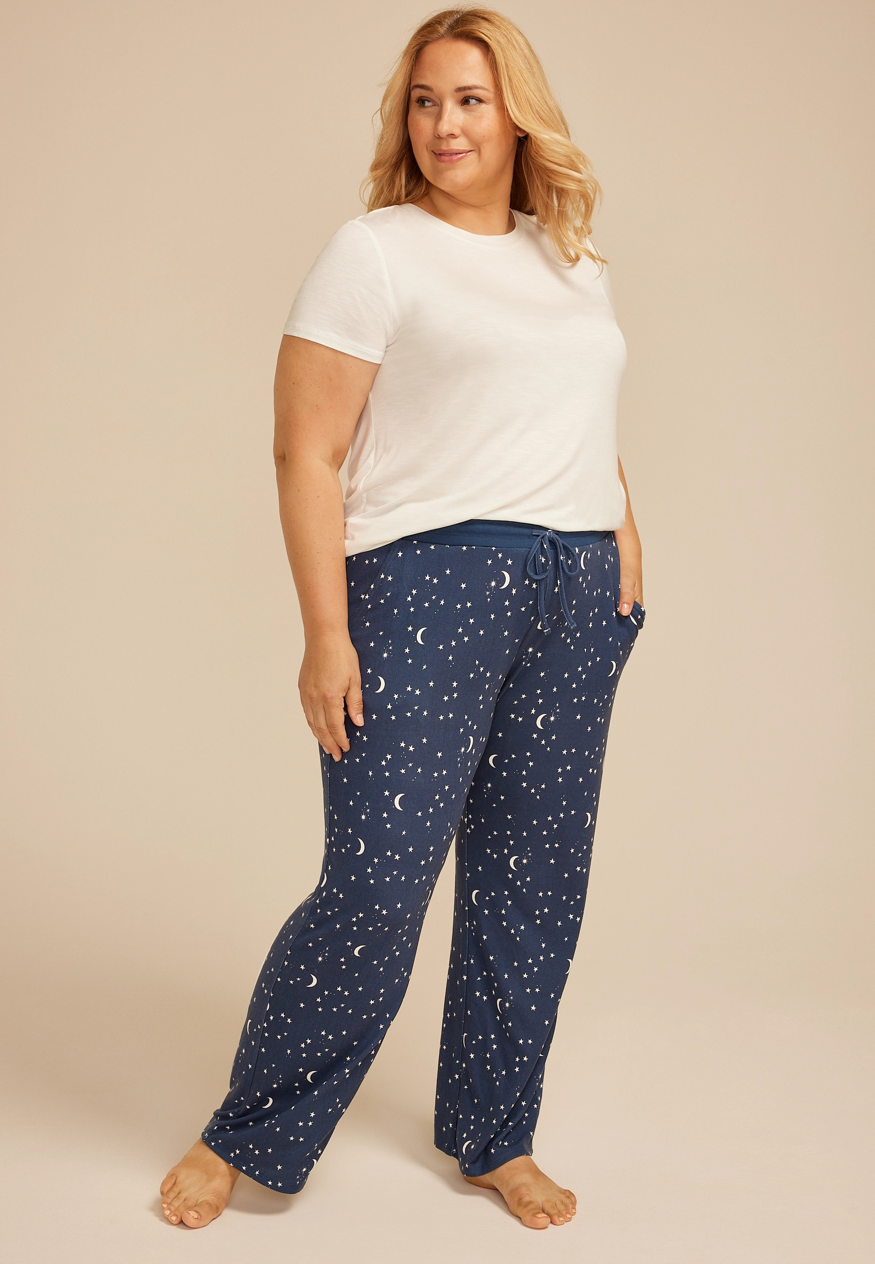 Maurices Plus Size Women's Celestial Wide Leg Pajama Pants Blue Size 2X | Maurices