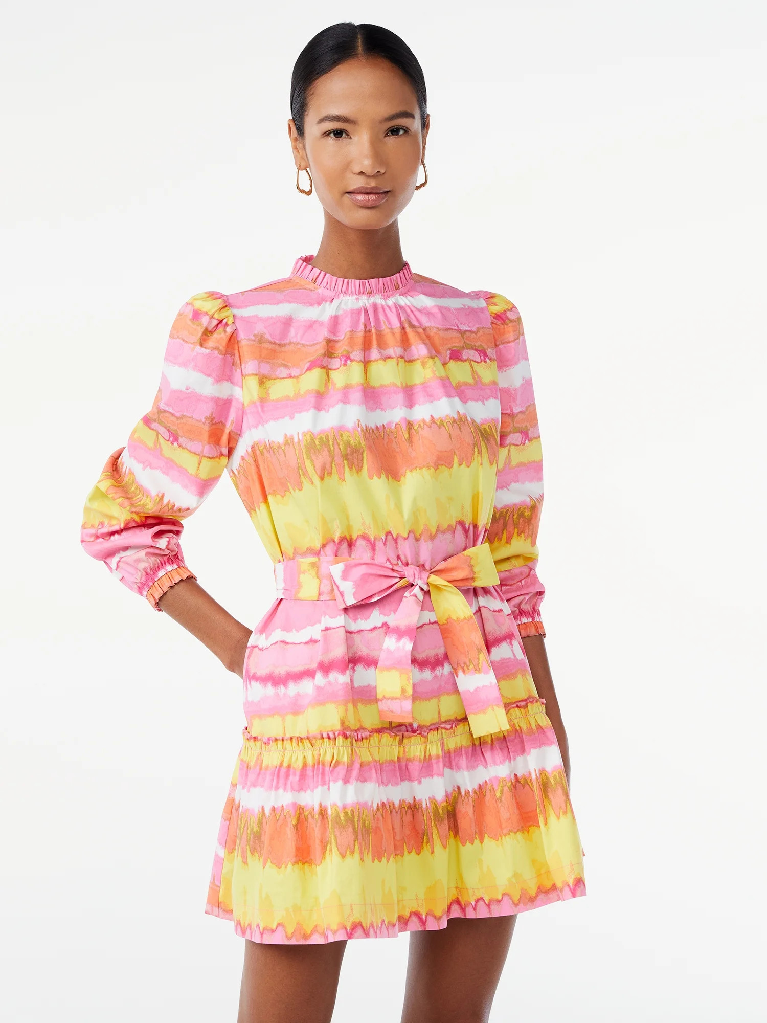 Scoop Women's Mock Neck Tiered Mini Dress | Walmart (US)