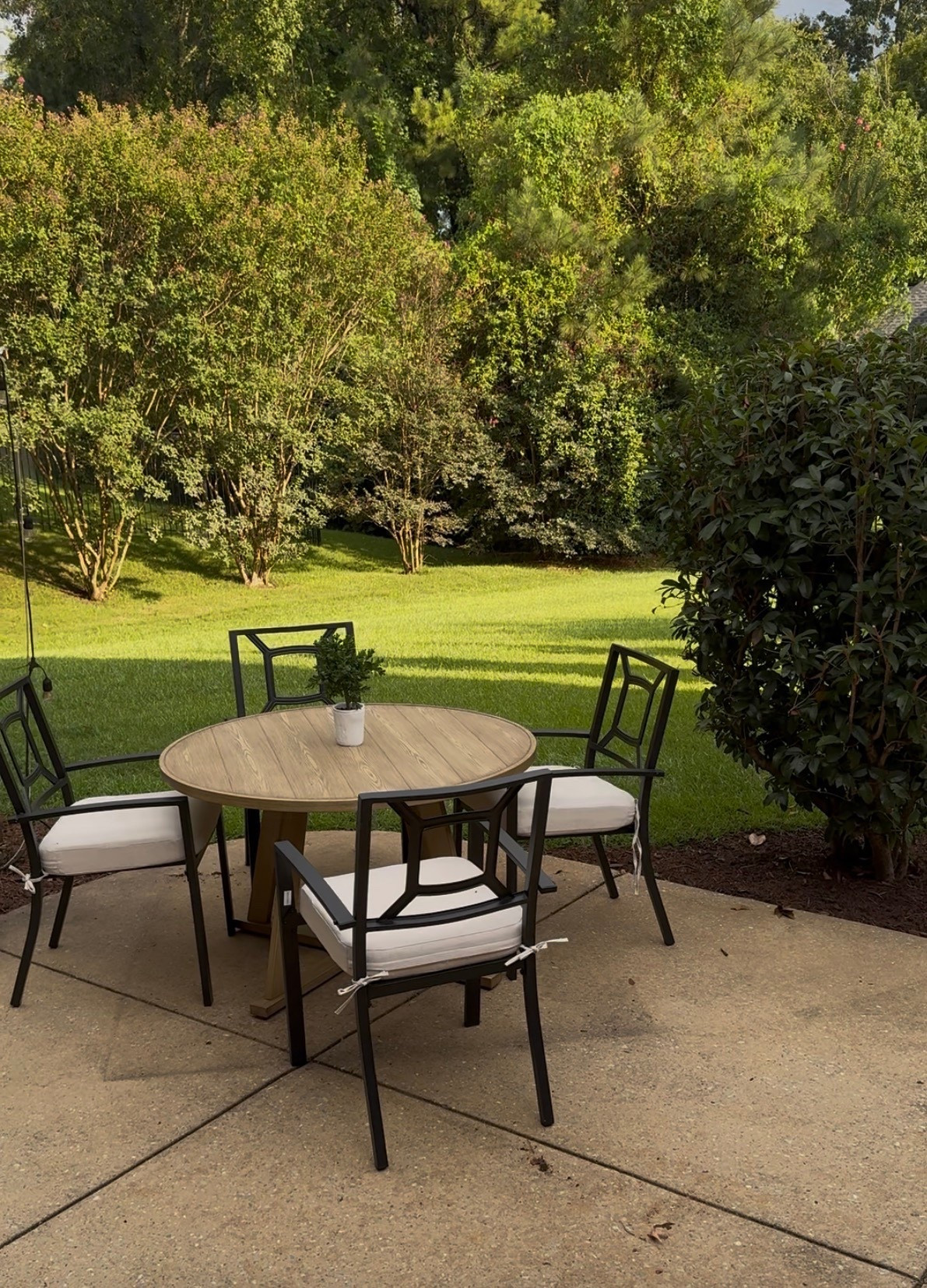 LOVE this outdoor patio dining set. We’ve had for about 9 months now and it’s held up perfectly on our uncovered patio. This whole dining look cost me under $500 👏🏽 these dining chairs look SO designer and the cushions I bought haven’t stained one bit. In the colorway beige. And no, I don’t put them up EVER. They stay in the elements

#LTKHome