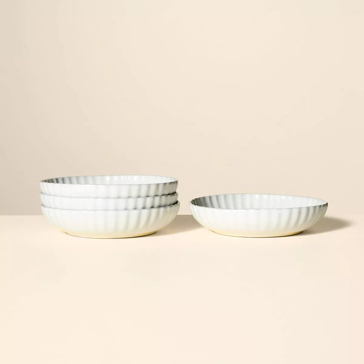 4pk 25oz Scalloped Edge Stoneware Pasta/Grain Bowl Cream - Hearth & Hand™ with Magnolia: Farmho... | Target