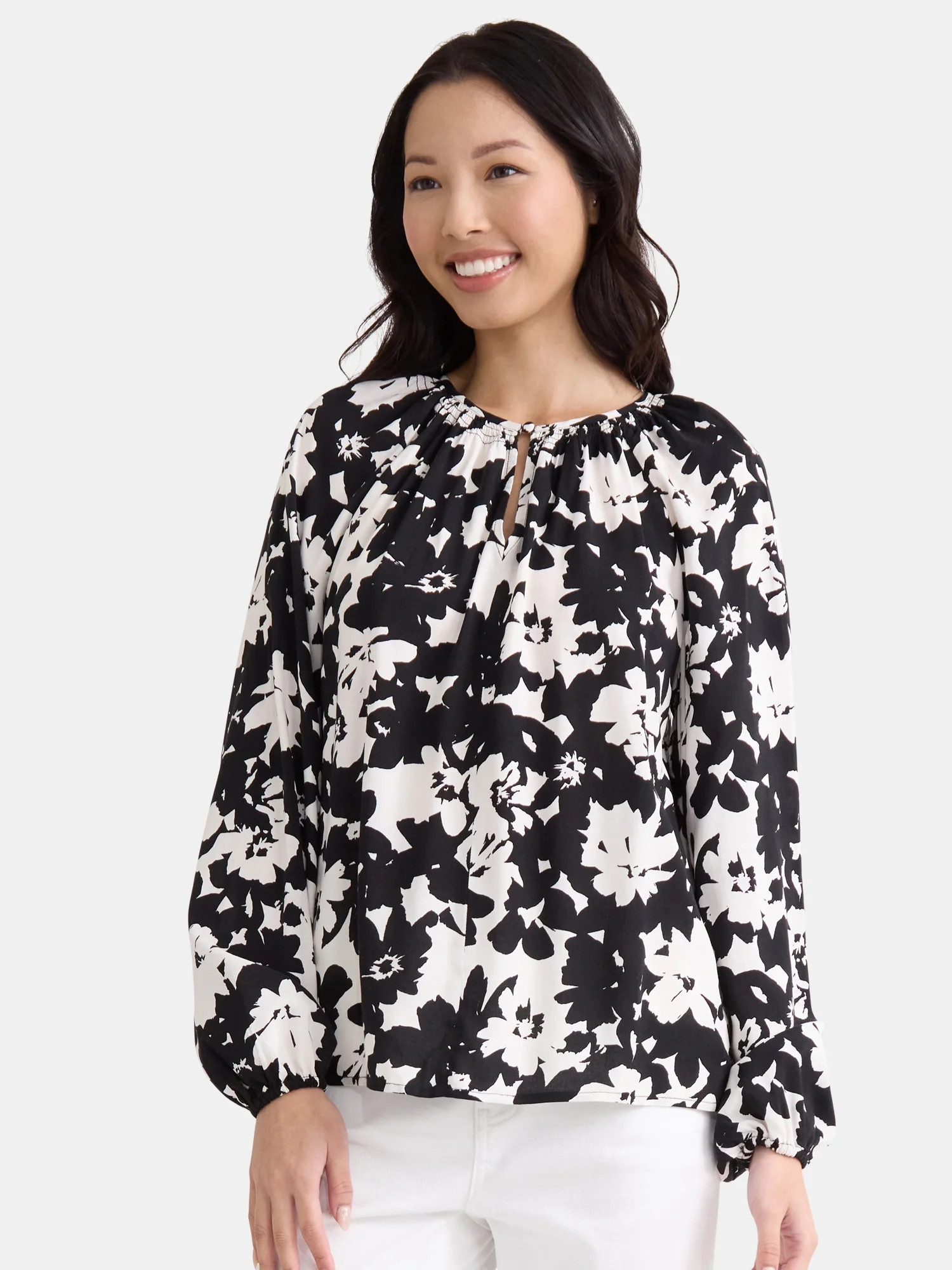 Time and Tru Women’s and Women’s Plus Printed Smocked Blouse, Sizes XS-4X | Walmart (US)