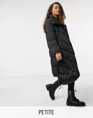 Y.A.S. Petite Salina large collar long padded jacket in black | ASOS (Global)