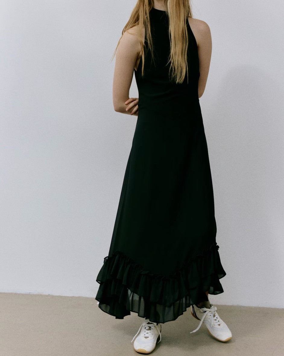 Ruffle detail high neck black maxi dress 
Wedding guest dress

#LTKSeasonal