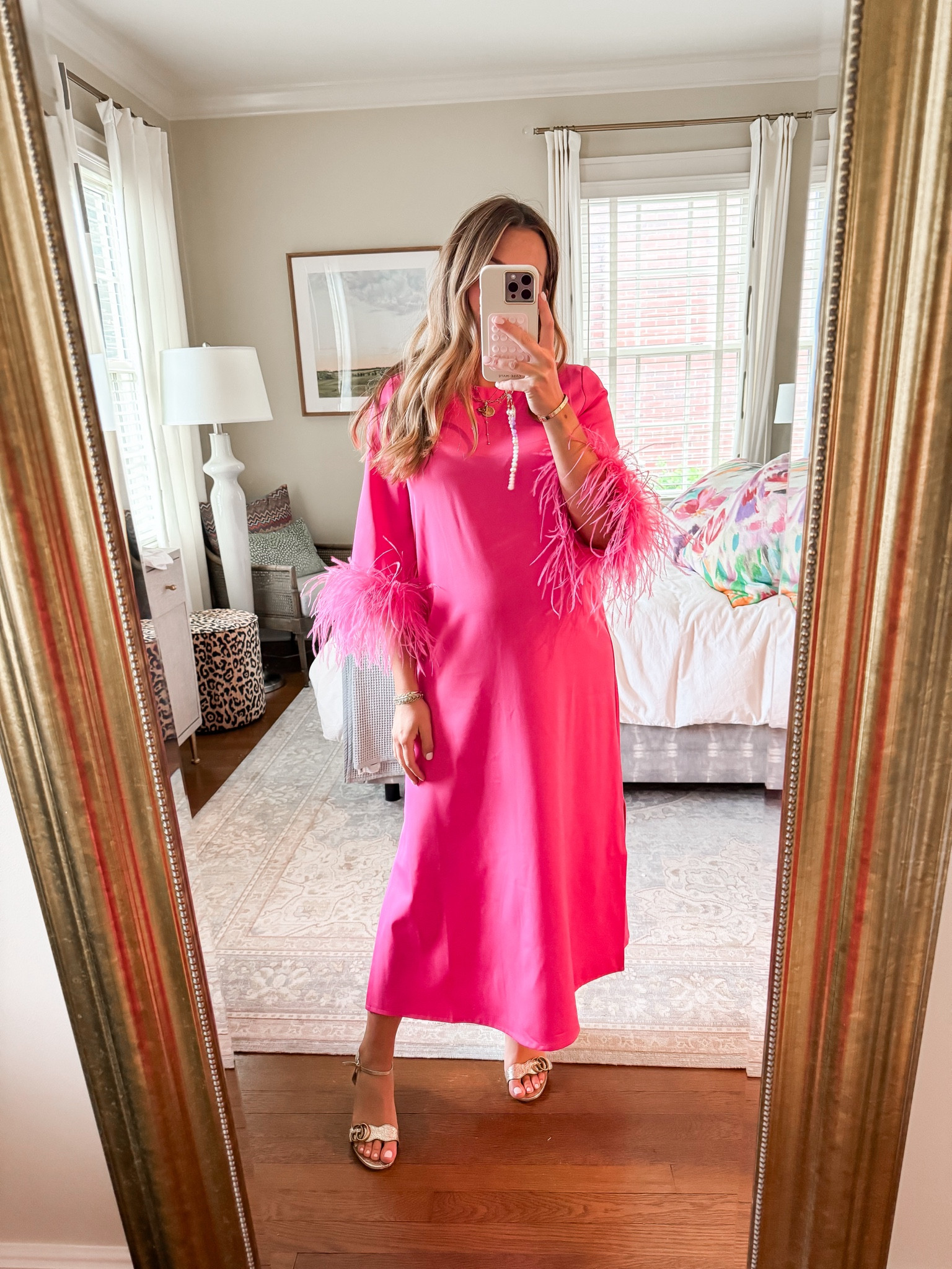 hot pink feather dress