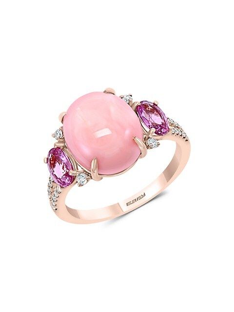 Effy 14K Rose Gold, Pink Opal, Pink Sapphire &amp; Diamond Solitaire Ring/Size 7 on SALE | Saks O... | Saks Fifth Avenue OFF 5TH