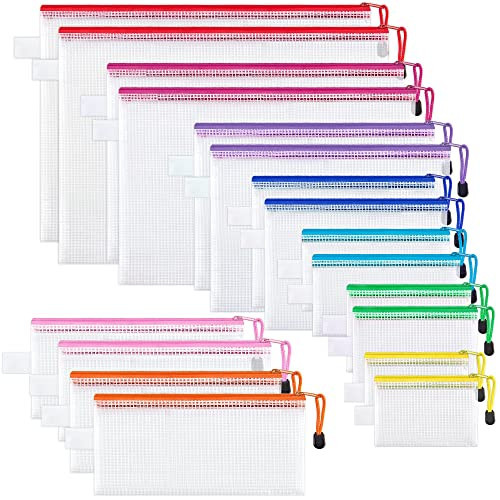 JARLINK 18 Pack 8 Sizes Mesh Pouch, 9 Colors, Waterproof Zipper File Bags Document Multipurpose T... | Amazon (US)
