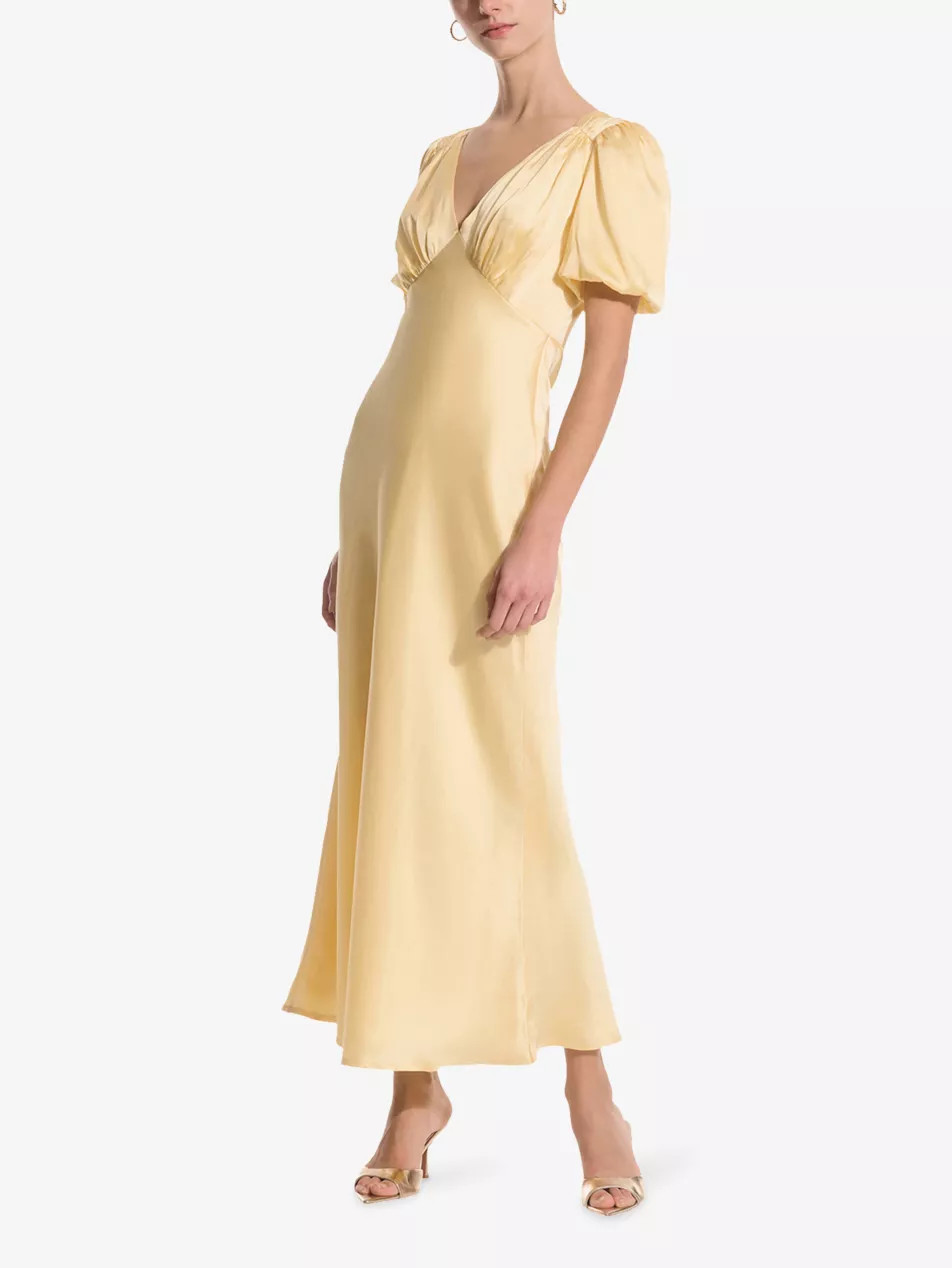 Rosie Puff-Sleeve Satin Midi Dress | Selfridges