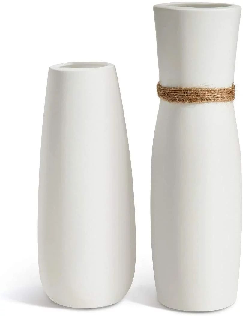 Opps White Ceramic Vases with differing Unique Rope Design for Home Décor – Set of 2 | Walmart (US)