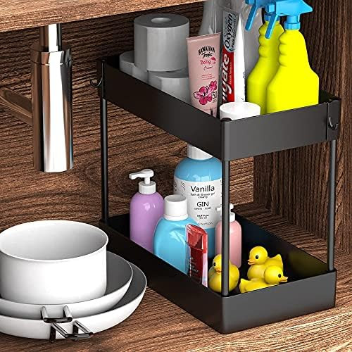 Under Sink Organizer, Under Bathroom Sink Storage 2 Tier Organizer Bath Collection Baskets with Hook | Amazon (US)