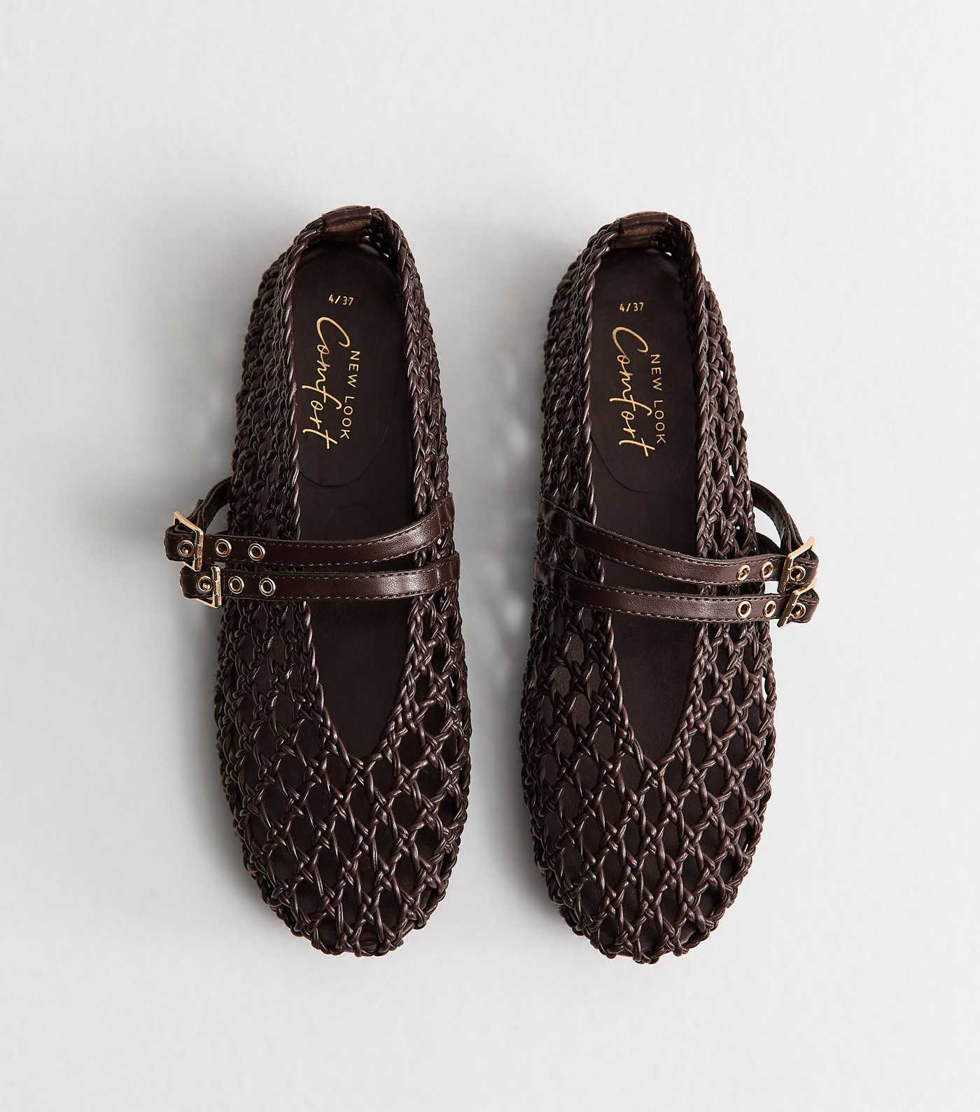 Brown Woven Faux Leather Mary Jane Flats | New Look | New Look (UK)