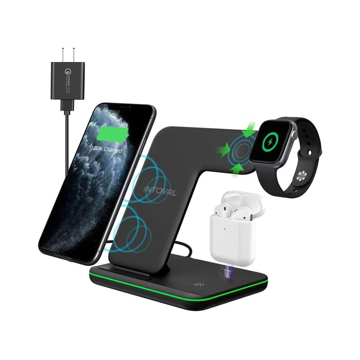 Intoval Wireless Charger Qi-Certified Charging Station for iPhone, Apple Airpods and Apple Watch ... | Target