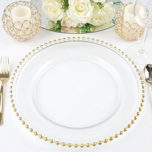 Efavormart 8 Pack | 12" Gold Beaded Round Glass Charger Plates, Event Tabletop Decor | Walmart (US)
