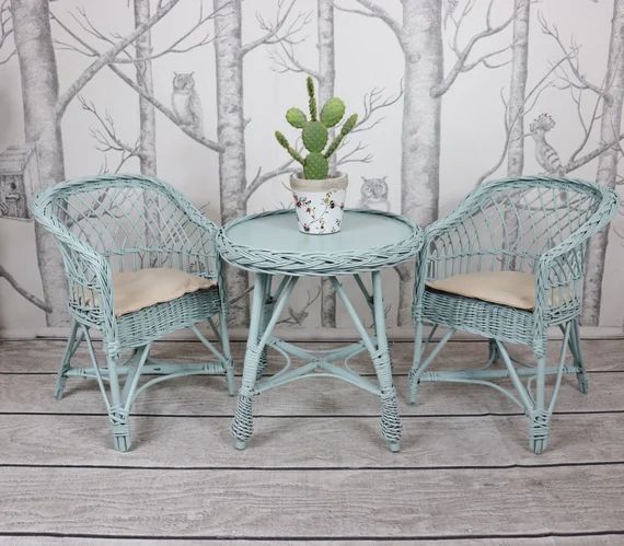 Wicker Toddler Furniture Mint Green Table and Two Chairs Set | Etsy | Etsy (US)